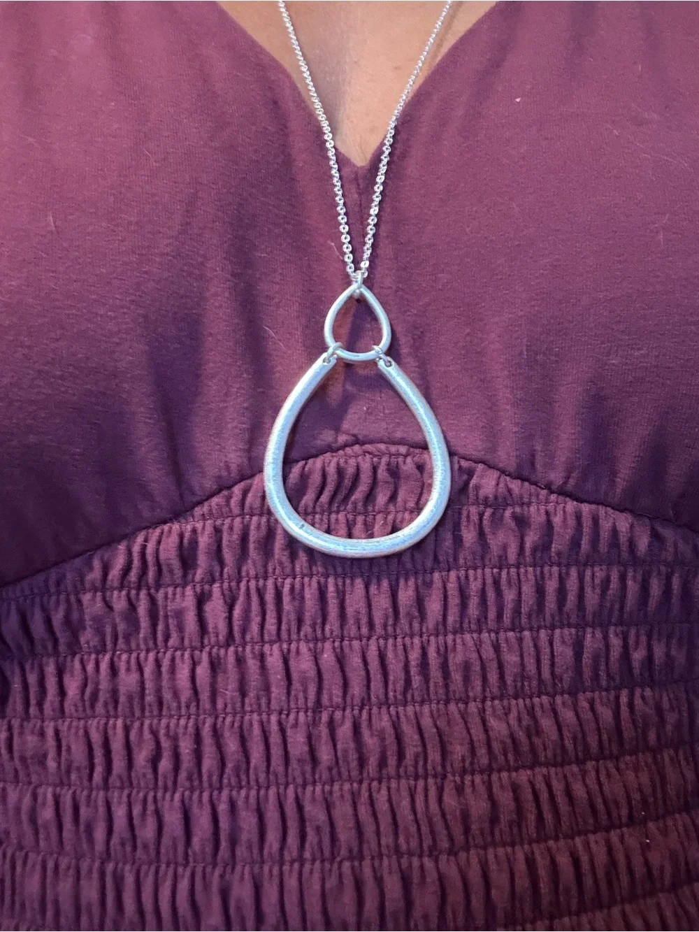Nadine West Brushed Silver Open Layered Teardrop Pendant Necklace